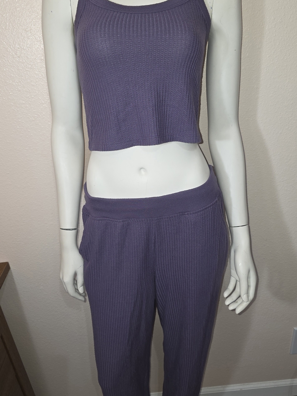 ​Old Navy Womens Small Petite Purple Waffle Knit 2 Piece Lounge Set Crop Top Jog